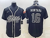 Men's San Francisco 49ers #16 Joe Montana Black Reflective With Patch Cool Base Stitched Baseball Jersey,baseball caps,new era cap wholesale,wholesale hats